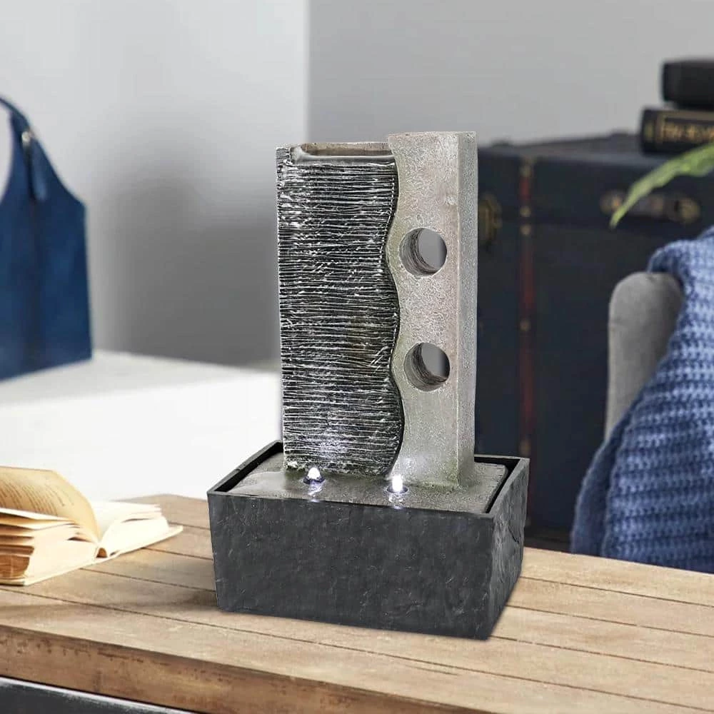 Watnature 9.4 in. Resin Indoor Waterfall Fountain, Modern Tabletop Fountains Designed with 3 LED Lights Relaxation 5 Watnature 9.4 in. Resin Indoor Waterfall Fountain, Modern Tabletop Fountains Designed with 3 LED Lights Relaxation - Image 5