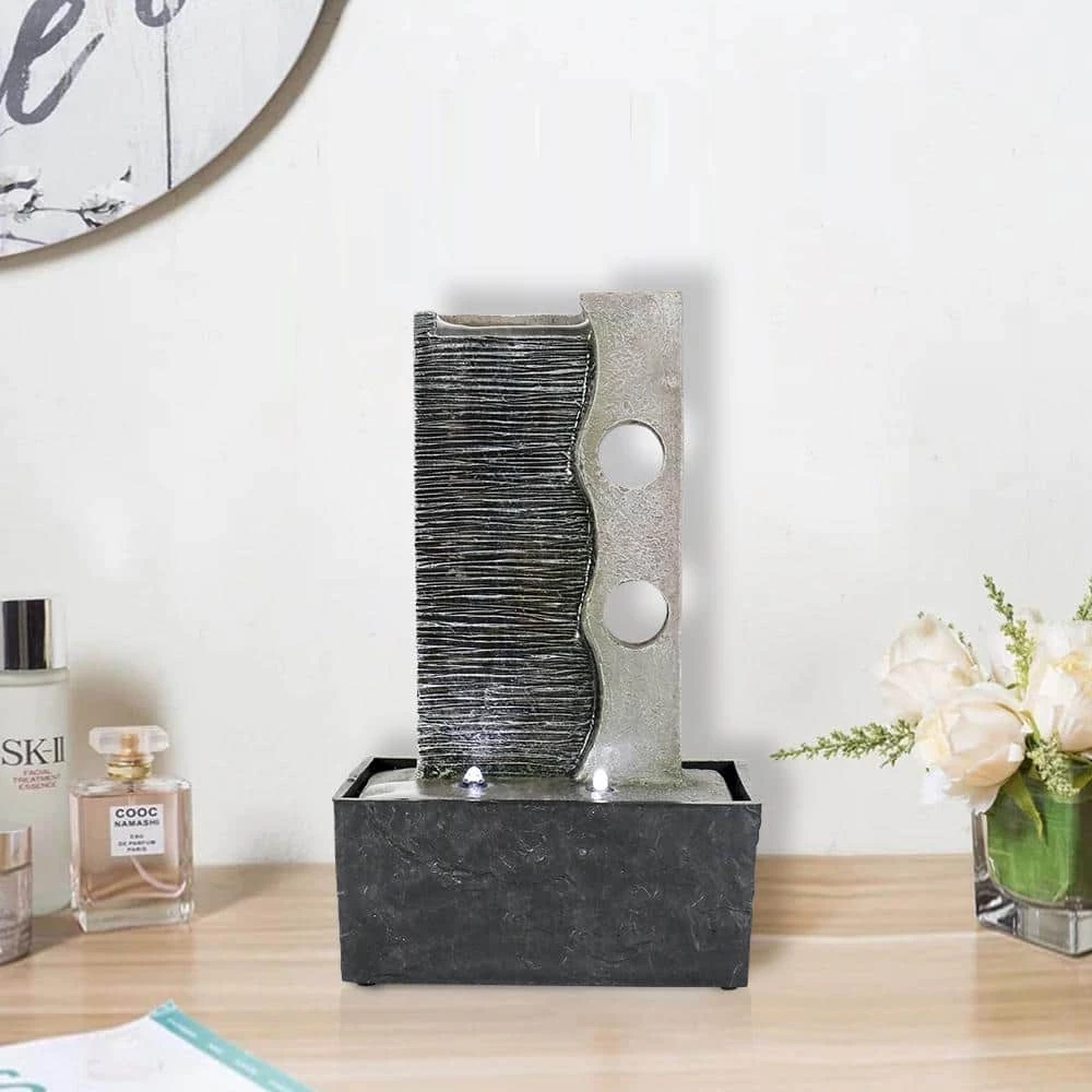 Watnature 9.4 in. Resin Indoor Waterfall Fountain, Modern Tabletop Fountains Designed with 3 LED Lights Relaxation 2 Watnature 9.4 in. Resin Indoor Waterfall Fountain, Modern Tabletop Fountains Designed with 3 LED Lights Relaxation - Image 2