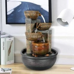 Watnature 15.7 in. Resin Indoor Water Fountain, 5-Step Relaxation Waterfall Tabletop Fountain with LED Light for Office, House -Algreen Sales Store watnature tabletop fountains b yds31003 1f 1000