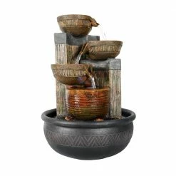 Watnature 15.7 in. Resin Indoor Water Fountain, 5-Step Relaxation Waterfall Tabletop Fountain with LED Light for Office, House