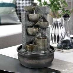 Watnature Resin Tabletop Water Fountain - 15.3in 7-tier Indoor Relaxing Waterfall Feature with LED Lights for Office, Room Decor -Algreen Sales Store watnature tabletop fountains b yds31015 1f 1000