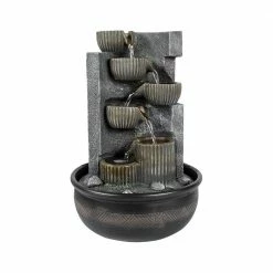 Watnature Resin Tabletop Water Fountain - 15.3in 7-tier Indoor Relaxing Waterfall Feature with LED Lights for Office, Room Decor -Algreen Sales Store watnature tabletop fountains b yds31015 44 1000