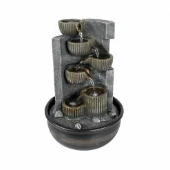 Watnature Resin Tabletop Water Fountain - 15.3in 7-tier Indoor Relaxing Waterfall Feature with LED Lights for Office, Room Decor