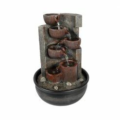 Watnature Resin Indoor Tabletop Fountain -15.3in 7-tier Relaxing Waterfall Feature with LED Lights for Office, Room, House Decor