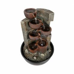 Watnature Resin Indoor Tabletop Fountain -15.3in 7-tier Relaxing Waterfall Feature with LED Lights for Office, Room, House Decor -Algreen Sales Store watnature tabletop fountains b yds31015 g 76 1000