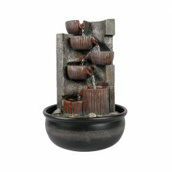 Watnature Resin Indoor Tabletop Fountain -15.3in 7-tier Relaxing Waterfall Feature with LED Lights for Office, Room, House Decor -Algreen Sales Store watnature tabletop fountains b yds31015 g fa 1000