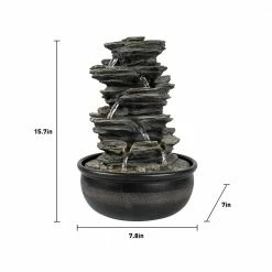 Watnature Rockery Indoor Tabletop Fountain with LED Lights, 15.7in 6-Tier Resin Crafted Stacked Rock Water Feature for Home Decor -Algreen Sales Store watnature tabletop fountains yds31007b 1f 1000