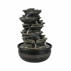 Watnature Rockery Indoor Tabletop Fountain with LED Lights, 15.7in 6-Tier Resin Crafted Stacked Rock Water Feature for Home Decor -Algreen Sales Store watnature tabletop fountains yds31007b 44 1000