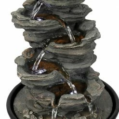 Watnature Rockery Indoor Tabletop Fountain with LED Lights, 15.7in 6-Tier Resin Crafted Stacked Rock Water Feature for Home Decor -Algreen Sales Store watnature tabletop fountains yds31007b 76 1000