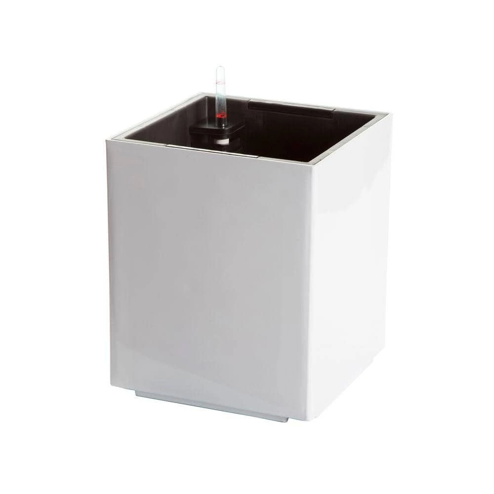 Algreen Modena 12 in. Cube Gloss White Plastic Self Watering Planter 1 Algreen Modena 12 in. Cube Gloss White Plastic Self Watering Planter